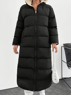 Women's Winter Full-Waist Zipper Parka Coat with Hood Size S